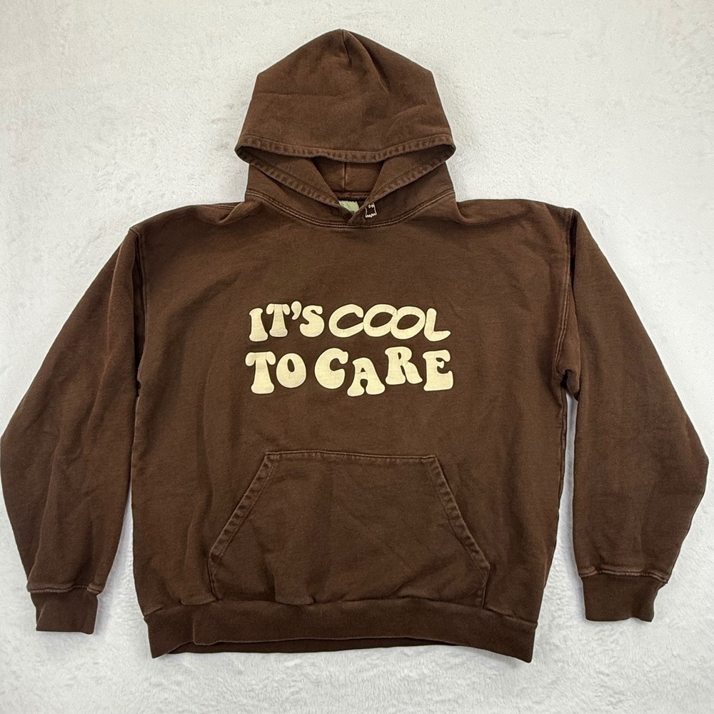 Lonely Ghost Its Cool To Care Hoodie Brown‎ Pullover Sweatshirt Size L